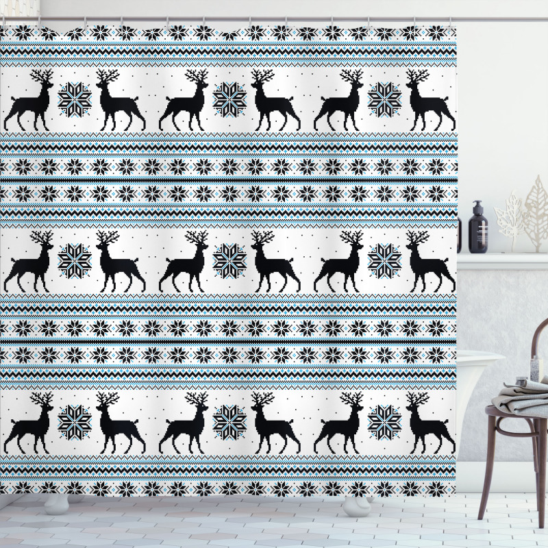 Zigzag Reindeer and Snow Shower Curtain