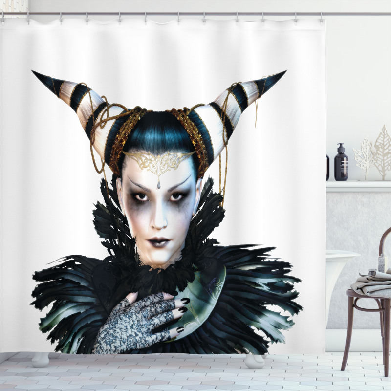 Gothic Lady Hair Horns Shower Curtain