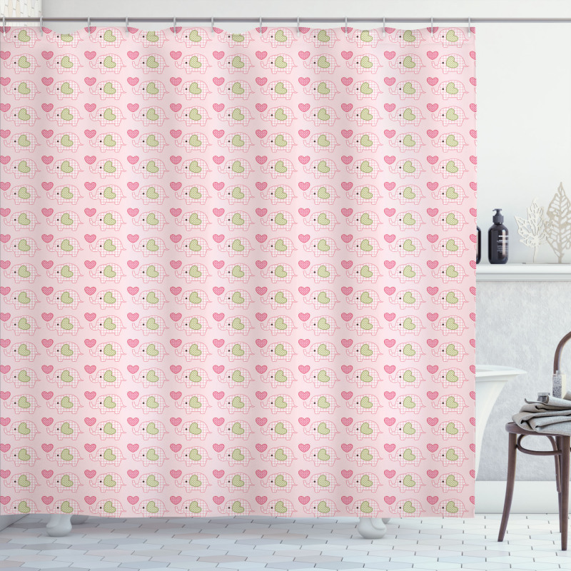 Dots Hearts Checkered Shower Curtain