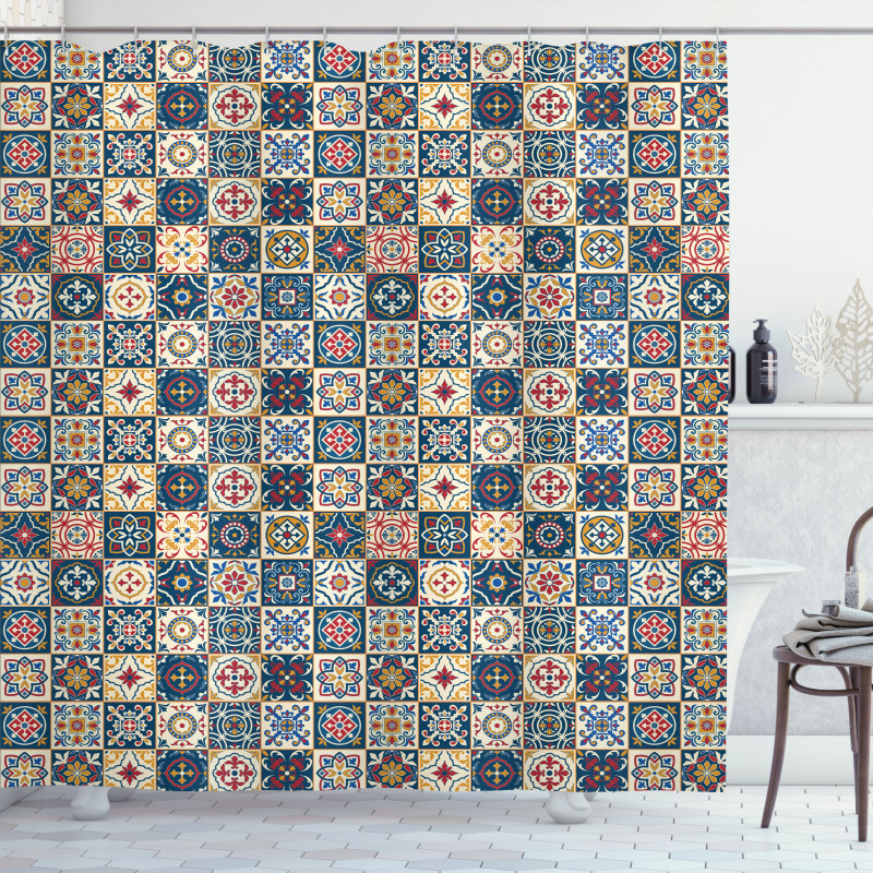 Portuguese Tiles Motif Shower Curtain