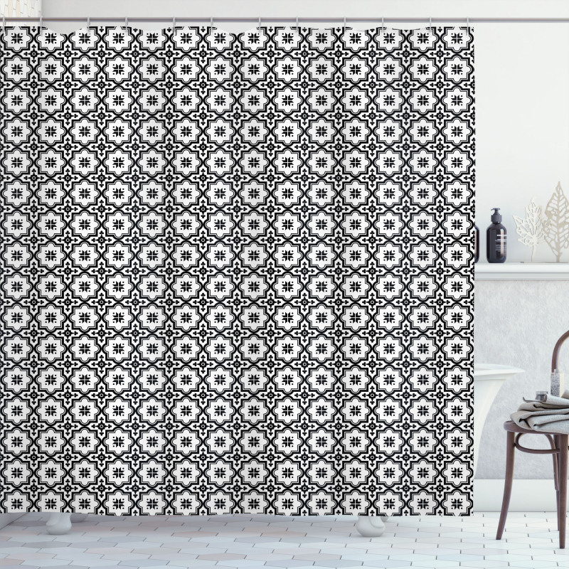 Monochrome Tile Design Shower Curtain