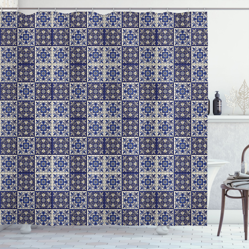 Squares Azulejo Tiles Shower Curtain