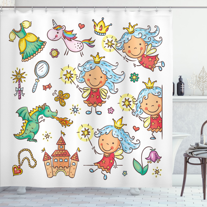 Cartoon Princess Motif Shower Curtain