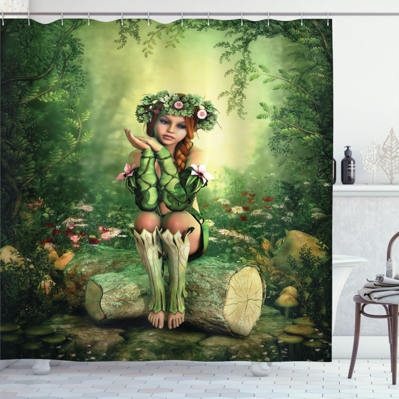 Elf Girl with Wreath Tree Shower Curtain