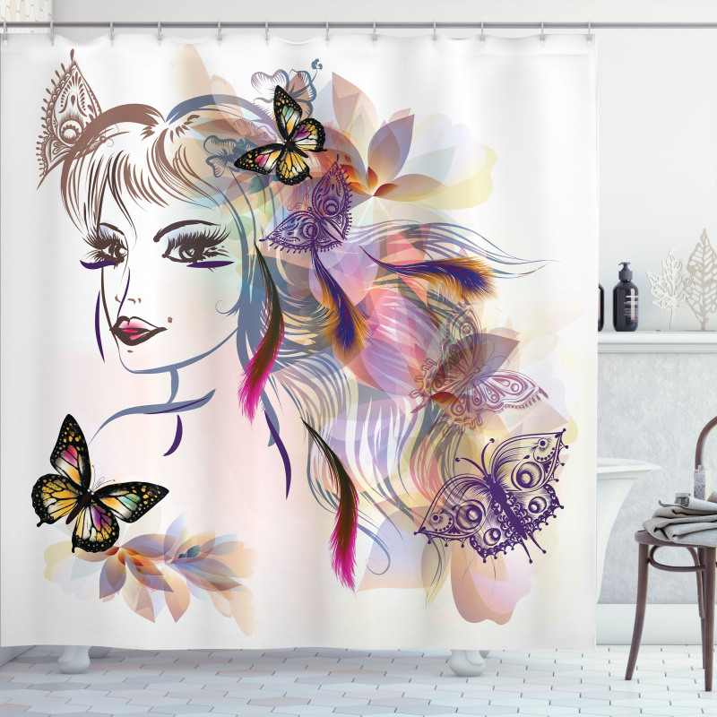 Butterflies with Girl Shower Curtain