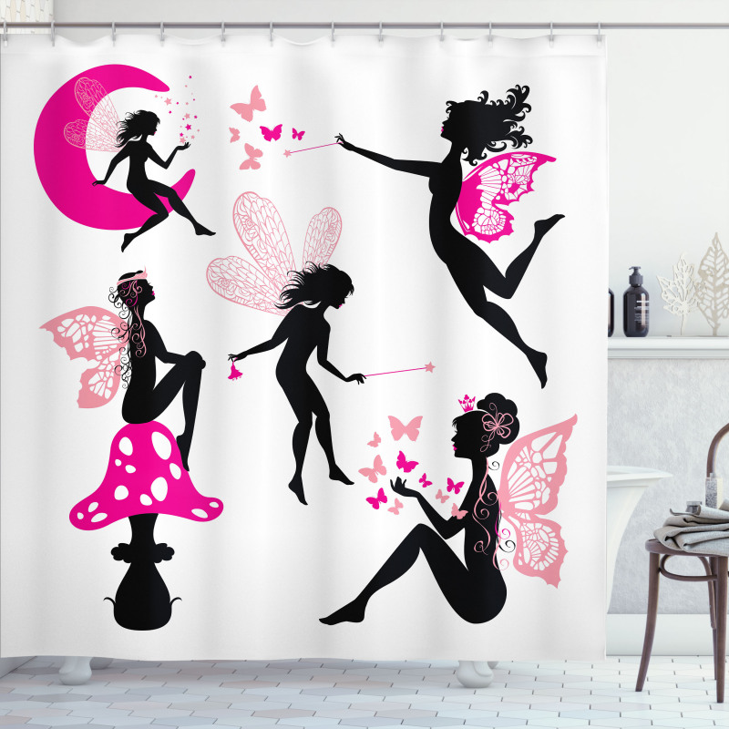 Silhouette of Winged Girl Shower Curtain