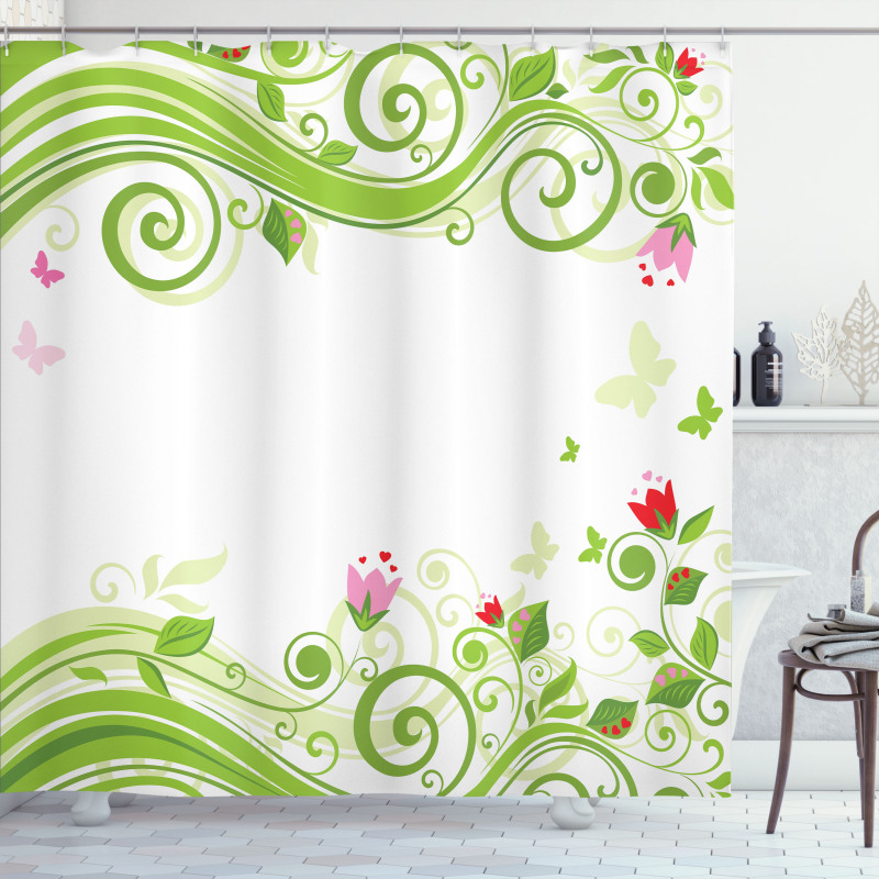 Blossoming Stripes Shower Curtain