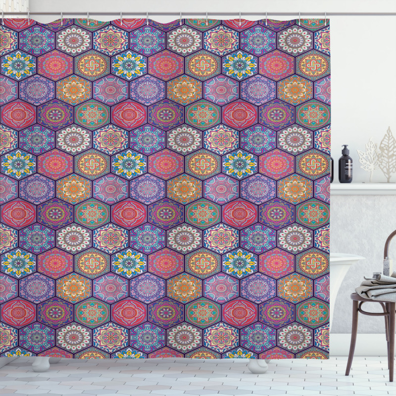 Oriental Hexagon Motif Shower Curtain