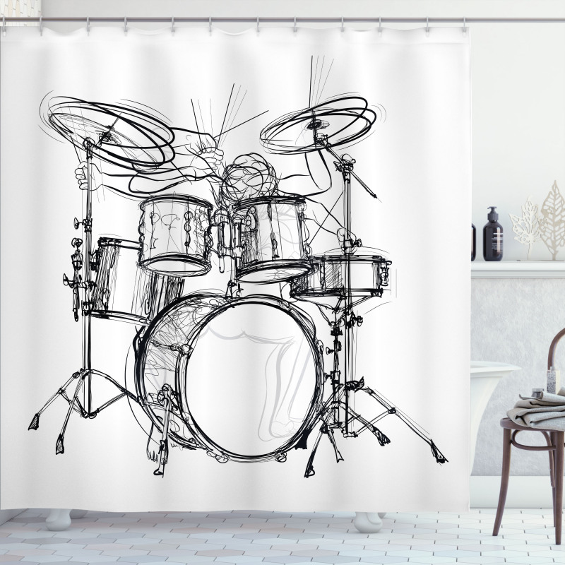 Drummer Doodle Art Shower Curtain