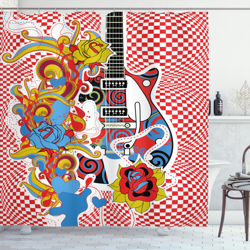 60s Inspired Guitar Shower Curtain