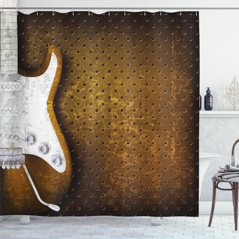 Grunge Dots Guitar Shower Curtain