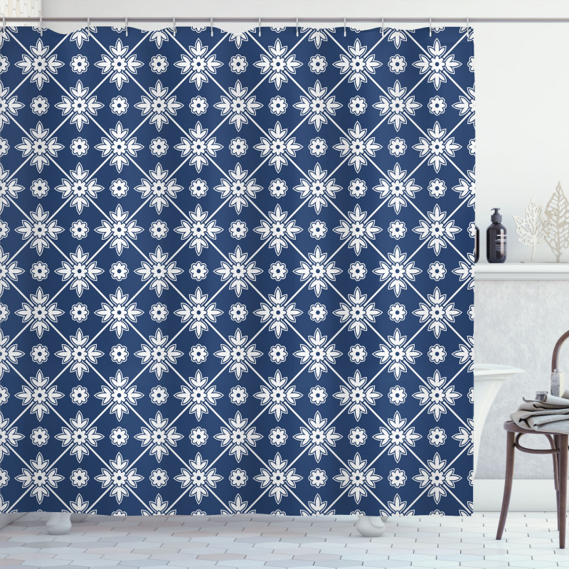 Checkered Folkloric Floral Shower Curtain