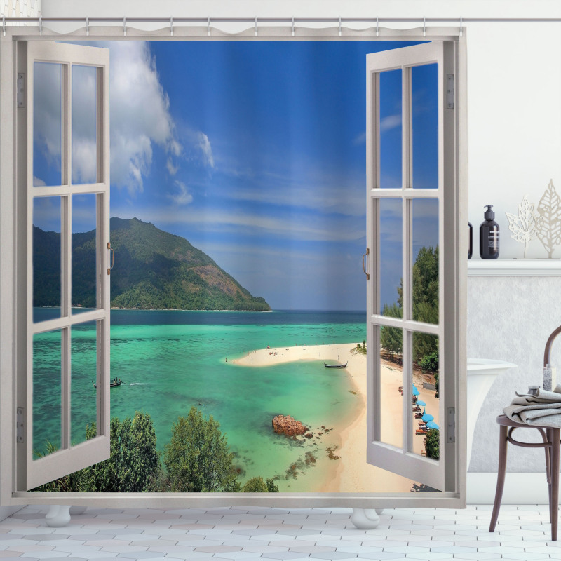 Tropic Scene in Window Shower Curtain