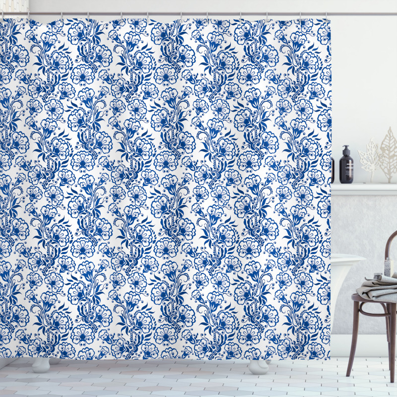 Russian Gzhel Style Flora Shower Curtain