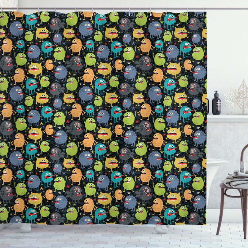 Cartoon Style Beings Shower Curtain