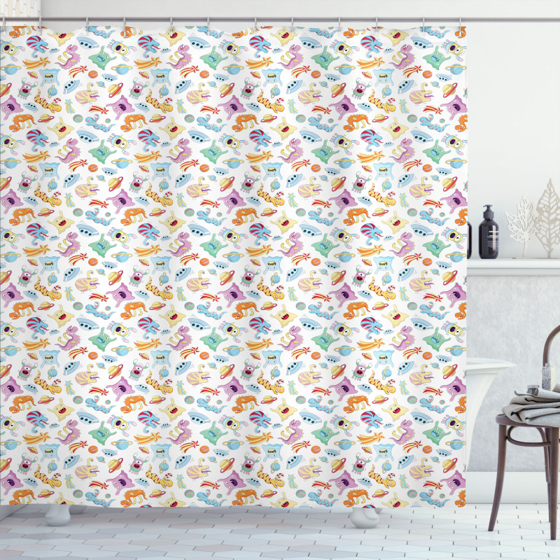 Astronomy Themed Motifs Shower Curtain