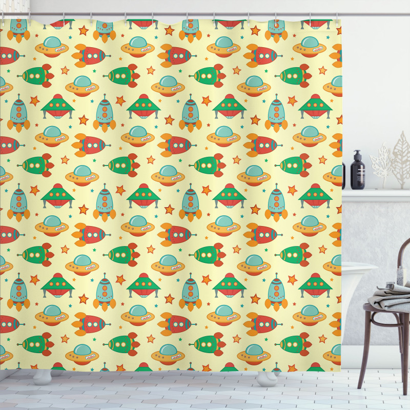 Rockets in Universe Shower Curtain