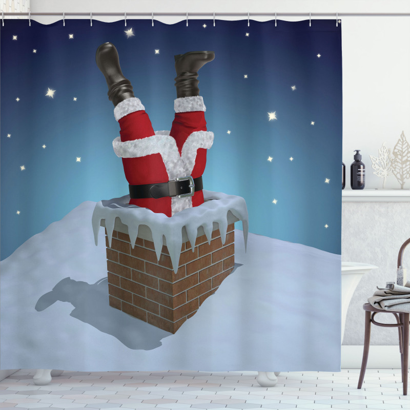 Santa Stuck in Chimney Shower Curtain