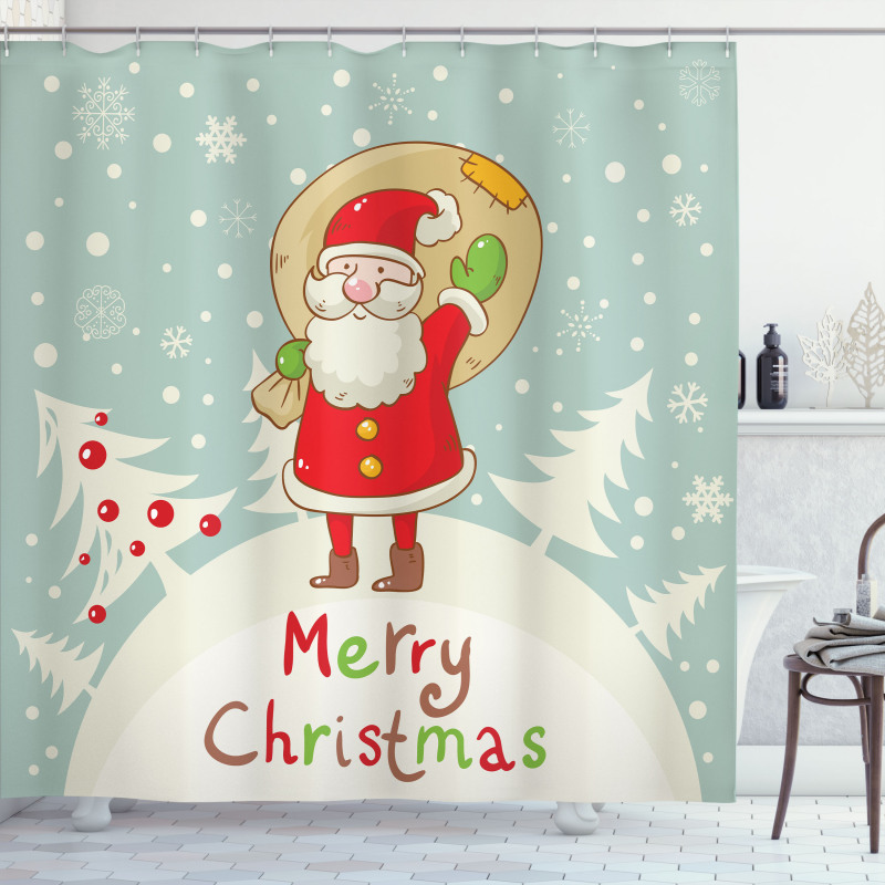 Merry Xmas Snowy Forest Shower Curtain