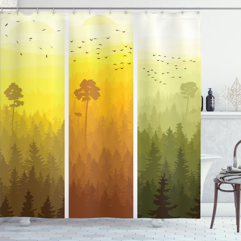 Hills Trees and Birds Shower Curtain