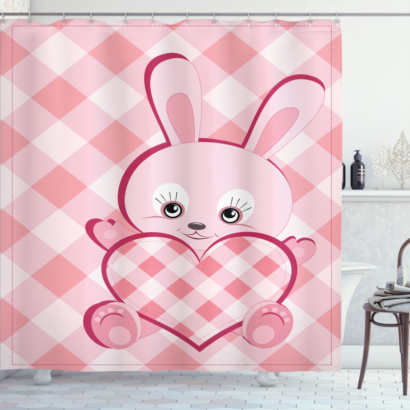 Diamond Shape Bunny Heart Shower Curtain