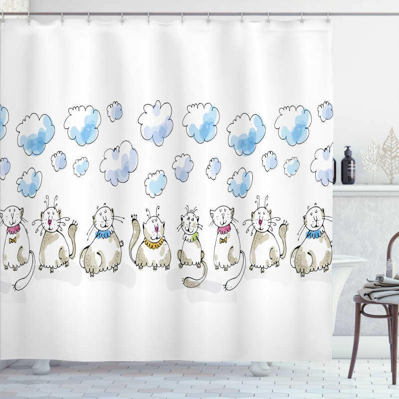 Cats Sitting with Collars Shower Curtain