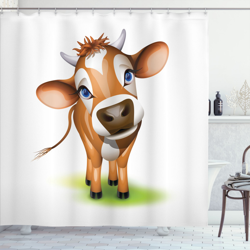 Cow with Blue Eyes Grass Shower Curtain