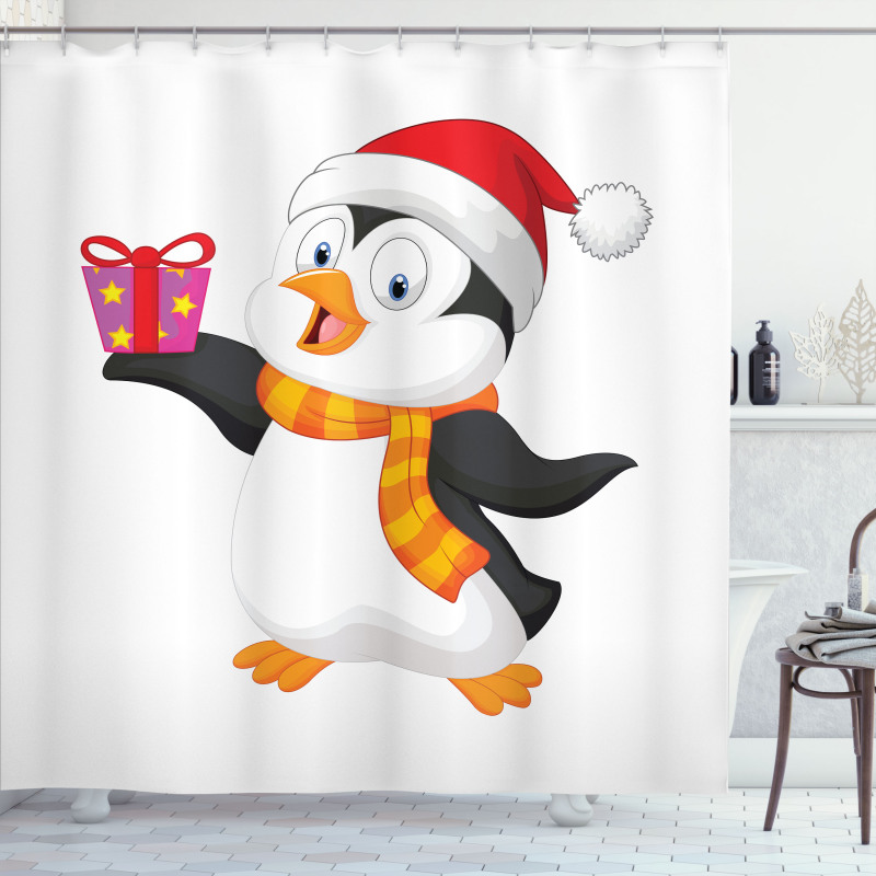 Friendly Penguin Character Shower Curtain