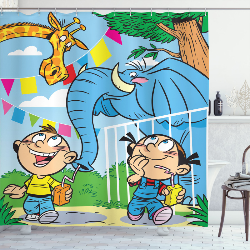 Mischievous Elephant Boy Shower Curtain