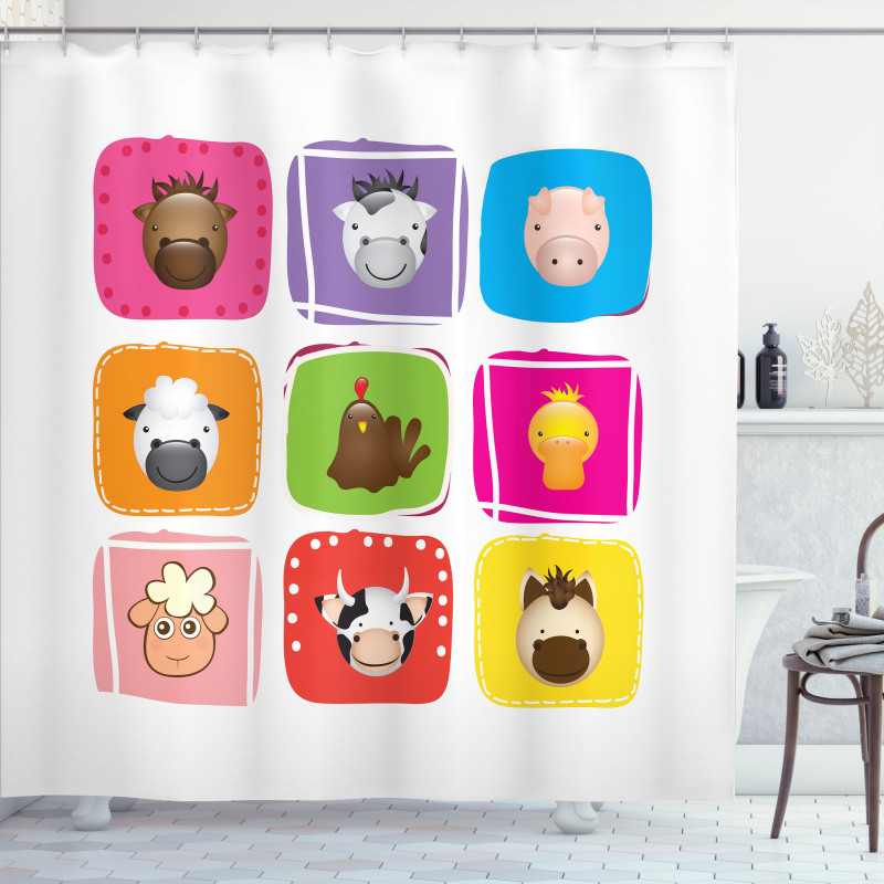 Geometric Squares Faces Shower Curtain