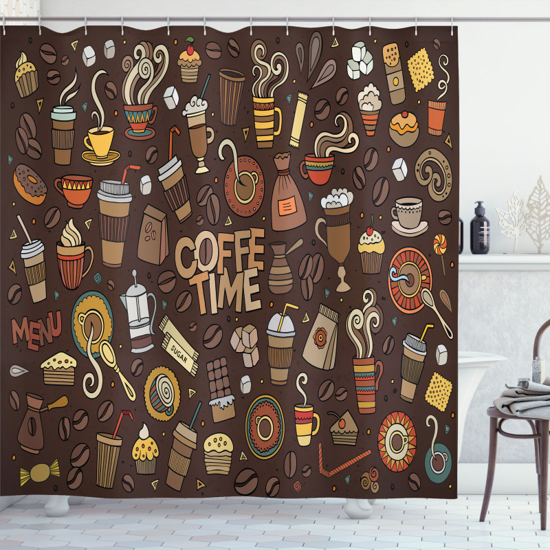 Hand Drawn Doodle Coffee Shower Curtain