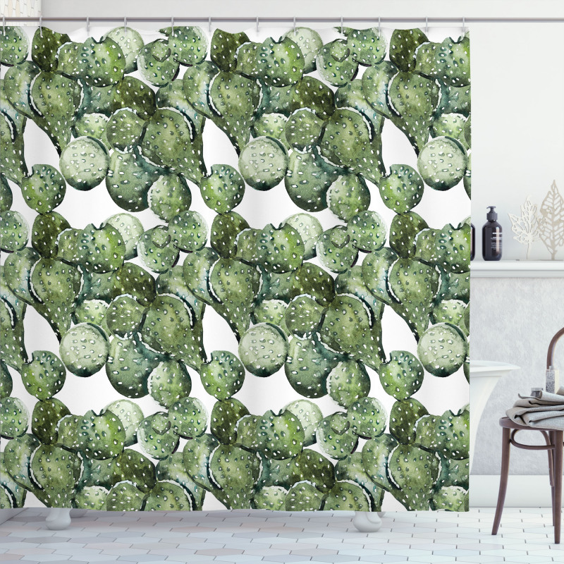 Opuntia Plant Watercolor Shower Curtain