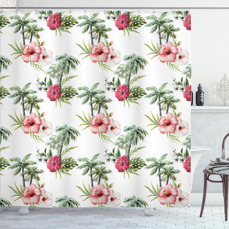 Palm Trees Hibiscus Shower Curtain
