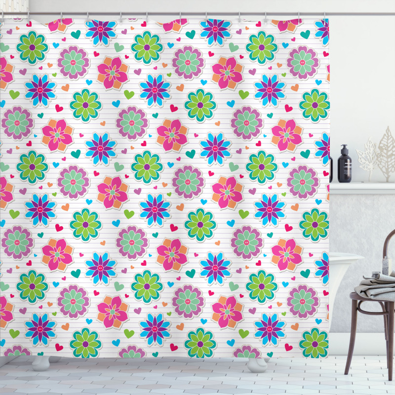 Chamomiles and Hearts Shower Curtain