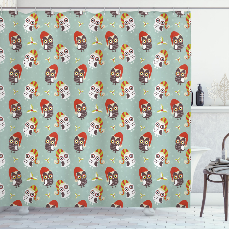 Owls in Hats Yuletide Shower Curtain