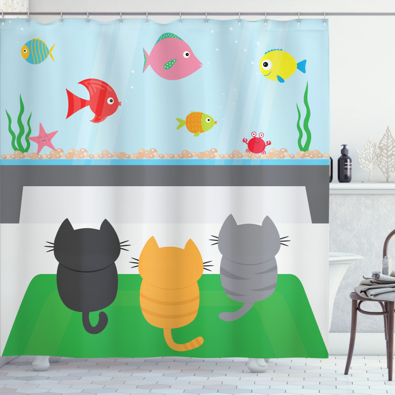Cats Looking at Fishtank Shower Curtain
