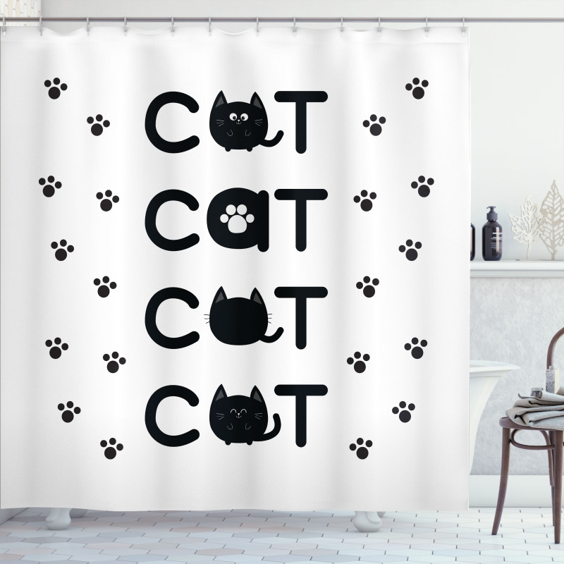 Cat Text with Paw Prints Shower Curtain