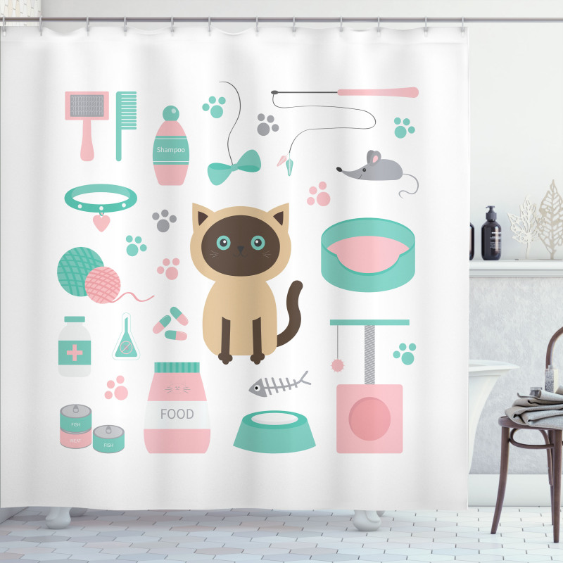 Cartoon Domestic Siamese Shower Curtain
