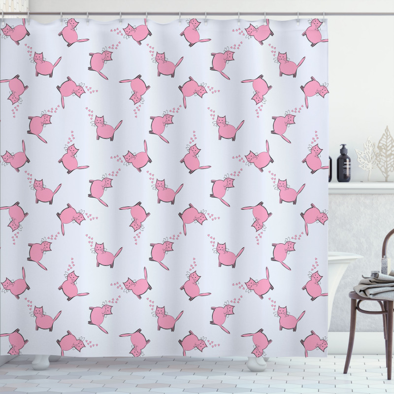Romantic Pink Kittens Shower Curtain