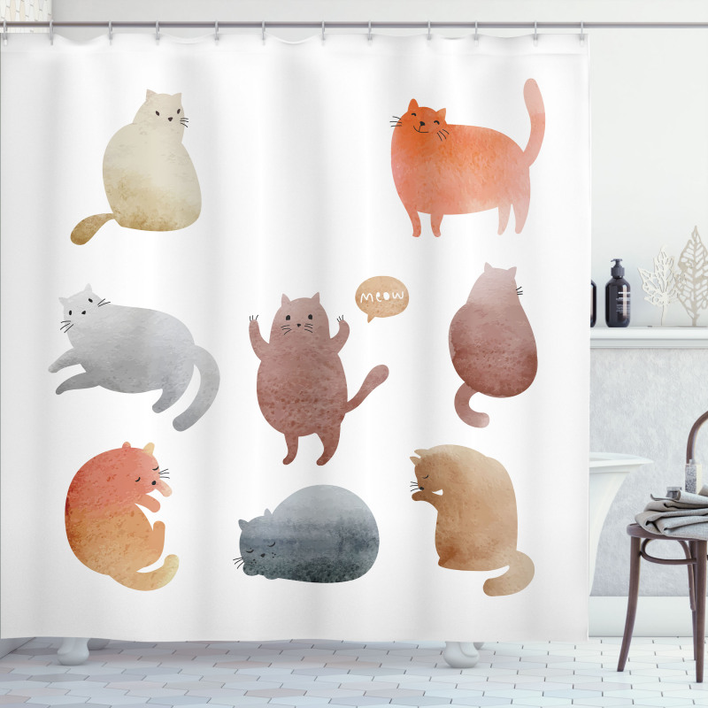 Watercolor Kitties Pet Shower Curtain