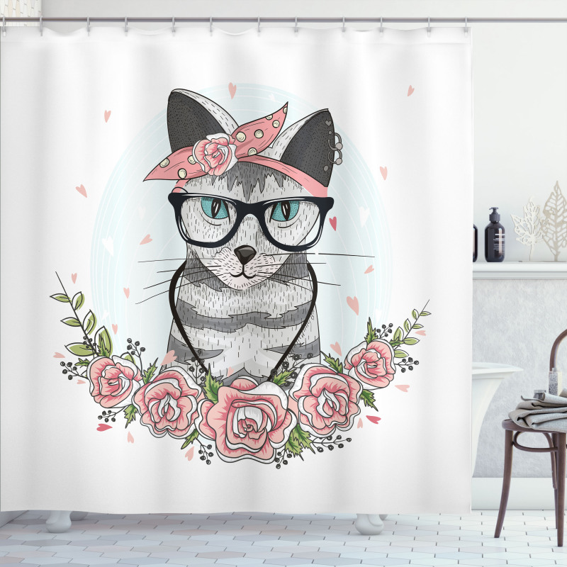 Hipster Cool Cat Portrait Shower Curtain