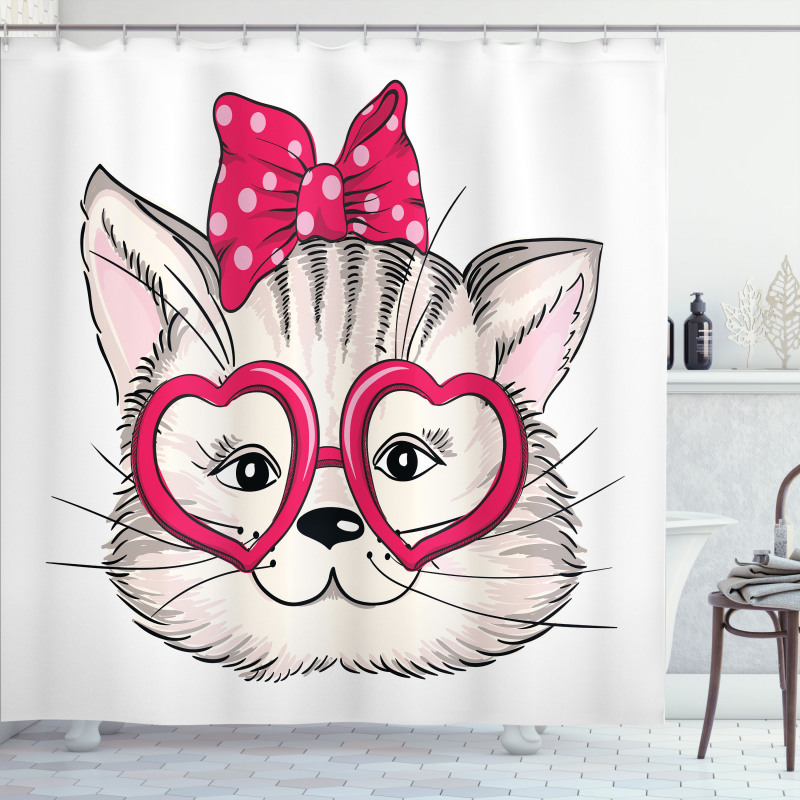 Heart Shape Glasses Bow Shower Curtain