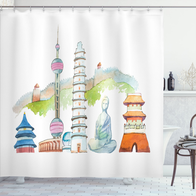 Landmarks Watercolor Shower Curtain