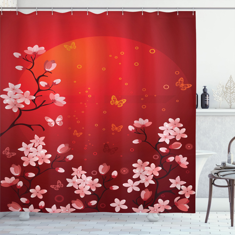 Abstract Sunset and Sakura Shower Curtain