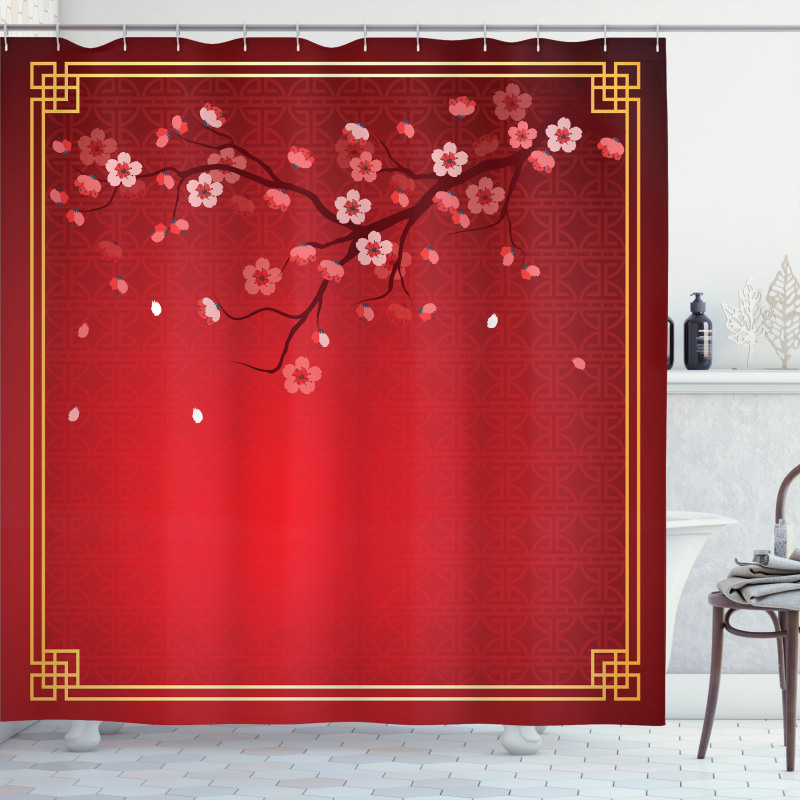 Cherry Branch Chinese Frame Shower Curtain