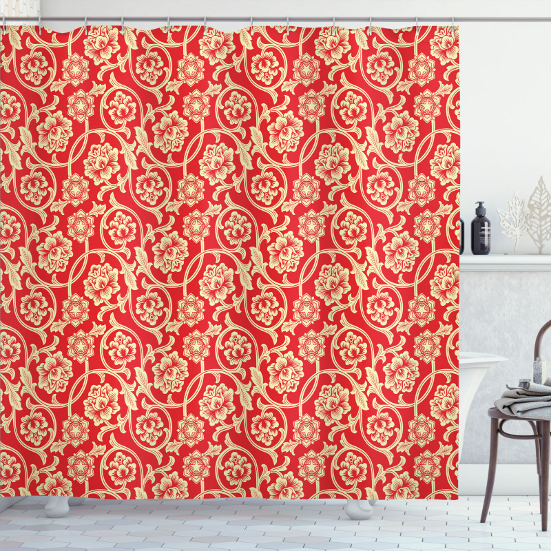 Chinese Blossoms and Curls Shower Curtain