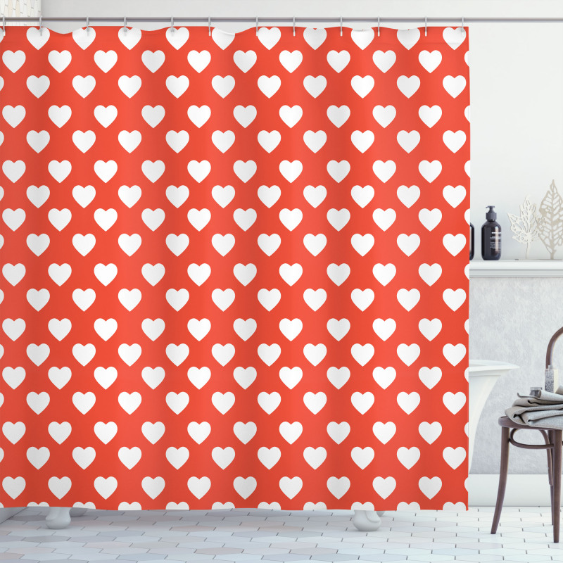 White Hearts Love Shower Curtain