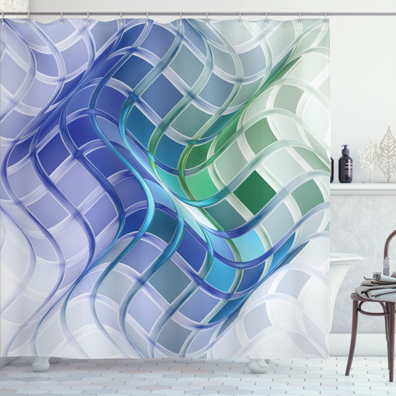 Abstract Wavy Squares Shower Curtain