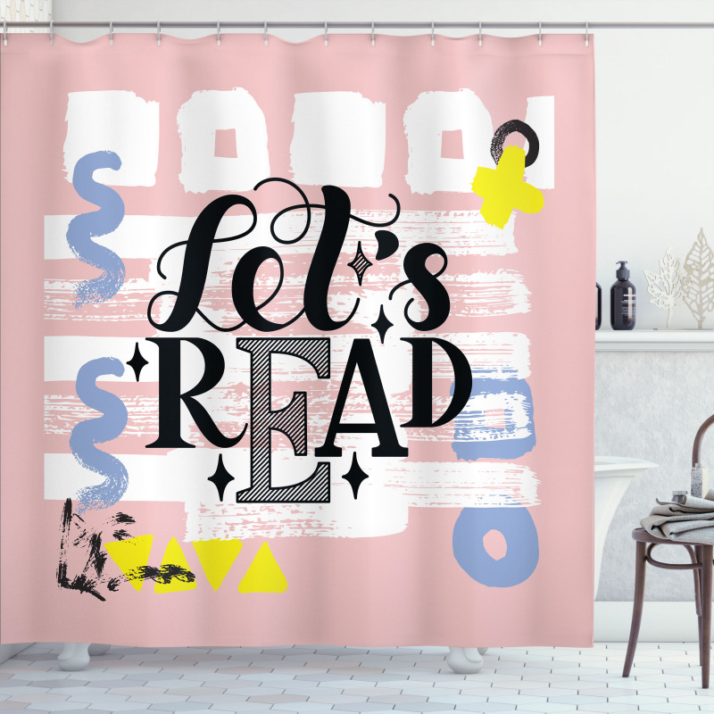 Lets Read Phrase Pastel Shower Curtain