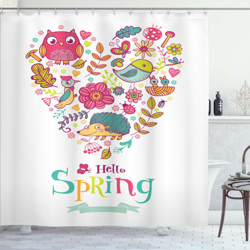Doodle Springtime Heart Shower Curtain